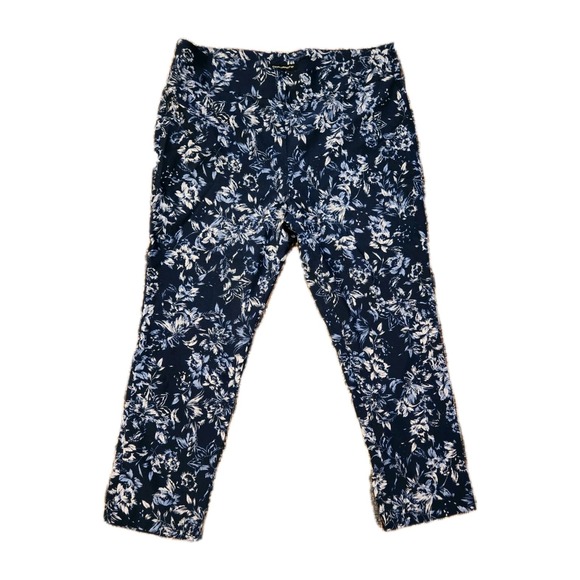 Counterparts Pants - Counterparts Pants Women Size 18 Blue Floral Elastic Waist Pull On Stretch